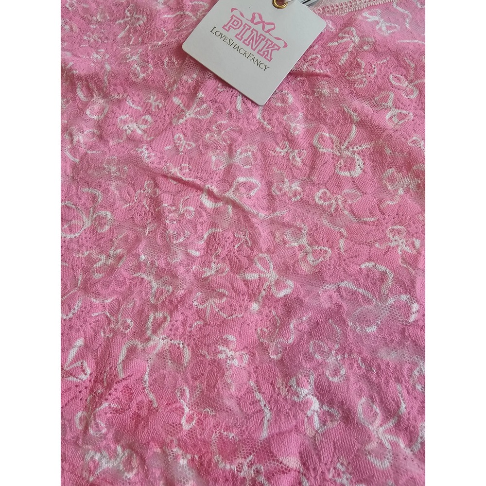 PINK LoveShackFancy Pajama Set Womens M Pink Lace Cami Shorts Coquette - Picture 2 of 8